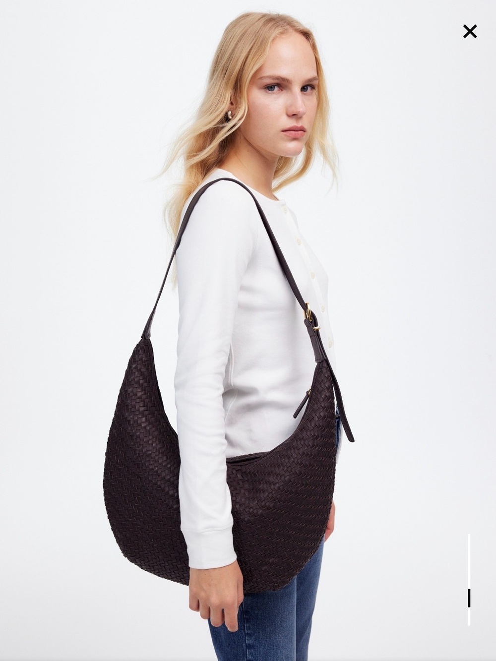 Madewell NWOT The Essential Curve Shoulder Bag Woven Black Leather Crossbody OS